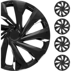 OMAC - ABS Black Hub Caps 15 Inch Set of 4, Tapas para Rines 15, Premium Wheel Covers 15 Inch, R15 Rim Cover Set, Snap On Durable Car Replacement Exterior Accessories