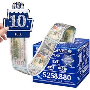 TOYEISHI 10 Happy Birthday Money Box for Cash Gift, 10th Birthday Decorations for Boys and Girls, Gifts for 10 Year Old Boy, Boy Gift Ideas, Cool Things for Teen-Blue