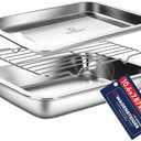 Stainless Steel Food Prep Container with Rack & Lid (Tray) 1.8 Quart / 2inch Depth, Catering Pans, Restaurant Pan, Buffet Party Pan, For Oven Roasting, Casserole (1301/No1)