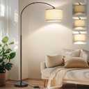 Dimmable Floor Lamp, Arc Floor Lamp with Dimmer, Black Standing Lamp with Adjustable Hanging Shade, Over Couch Tall Reading Light, Modern Pole Lamp for Living Room Bedroom, 9W LED Bulb Included