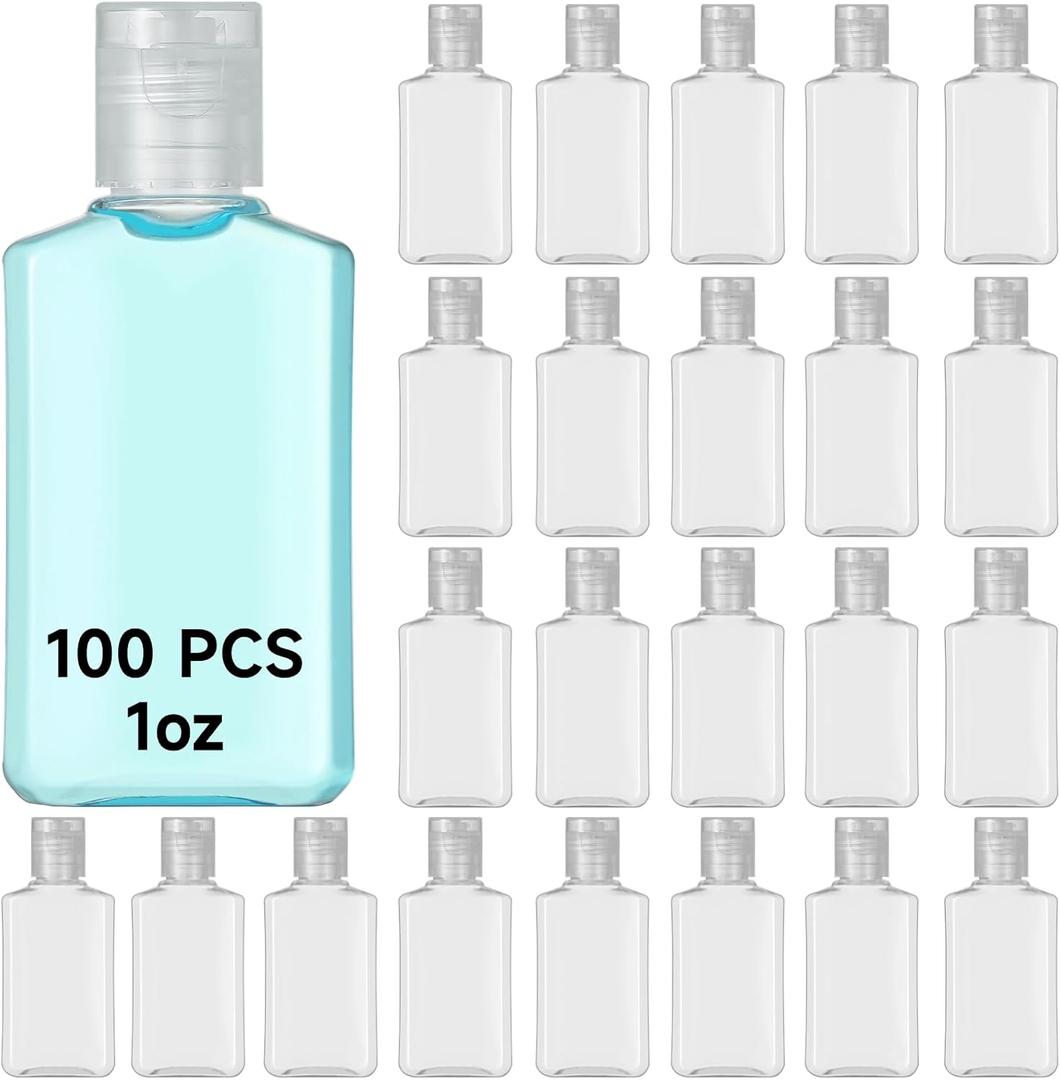 100 Pieces 1 oz Plastic Bottles Clear Travel Bottles with Flip Cap Portable Empty Hand Sanitizer Bottles, Refillable Containers for Travel Business Trip for Shower Gel, Face Creams, Body Lotions