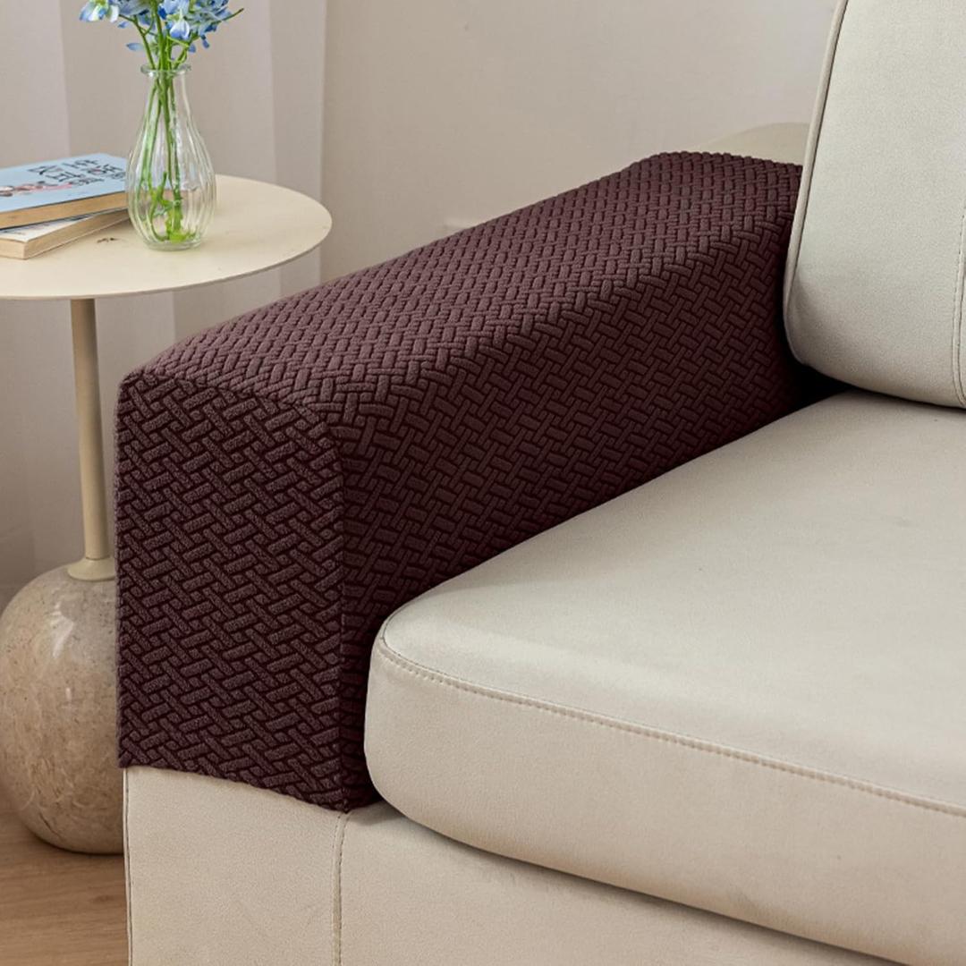Couch Arm Covers,Sofa Arm Covers Set of 2 Polyester Stretch Anti-Slip Furniture Protector Washable Armchair Slipcovers (Dark Brown,Medium (Set of 2))