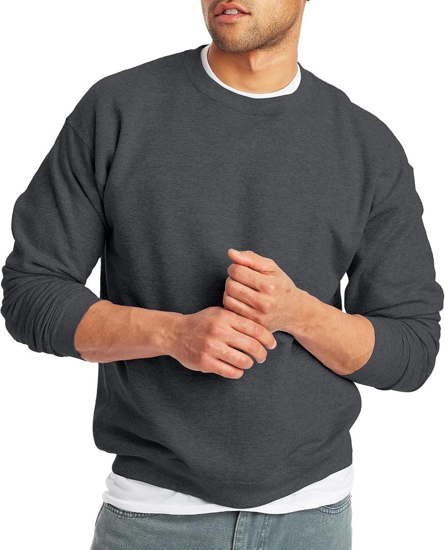 Hanes Men's Sweatshirt, EcoSmart Fleece Crewneck Sweatshirt, , 1 or 2-Pack (Large, Charcoal Heather)
