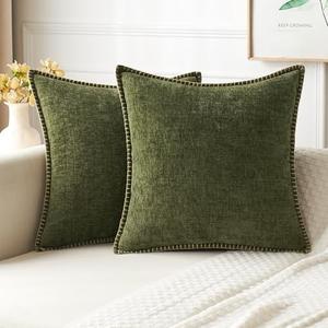 MIULEE Pack of 2 Couch Throw Pillow Covers 20x20 Inch Olive Green Farmhouse Decorative Pillow Covers with Stitched Edge Soft Chenille Solid Dyed Spring Pillow Covers for Sofa Bed Living Room MIULEE Pack of 2 Couch Throw Pillow Covers 20x20 Inch Olive Green Farmhouse Decorative Pillow Covers with Stitched Edge Soft Chenille Solid Dyed Spring Pillow Covers for Sofa Bed Living Room