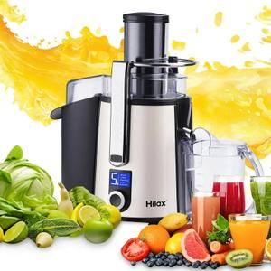1000W 5-SPEED LCD Screen Centrifugal Juicer Machines Vegetable and Fruit, Healnitor Juice Extractor with Big Adjustable 3" Wide Chute, Easy Clean, BPA-Free, High Juice Yield, Silver