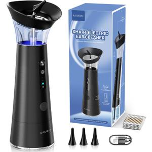 Ear Wax Removal with One-Piece Waste Tank, FSA-HSA-Eligible, Water Powered Ear Cleaner, Electric Ear Cleaning Kit with Water Temperature Sensor, Ear Irrigation Flushing System, Black