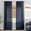 PANELSBURG Navy Blue Sheer Bedroom Curtains 84 Inch Length 2 Panels Set, Back Tab Hooks Belt Boho Farmhouse Light Filtering Semi Sheer Linen Kids Curtains for Boys Bedroom Living Room, Navy Blue (55"W x 90"L)