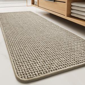 tchdio Soft Chenille Bath Mat Runner Long-Super Absorbent Bathroom Mat Quick Dry- Rubber Backed Bath Mats for Bathroom Floor Non Slip-Machine Washable Bathroom Rugs Front of Bathtub,Shower Room (1'5" x 4'11", Beige)