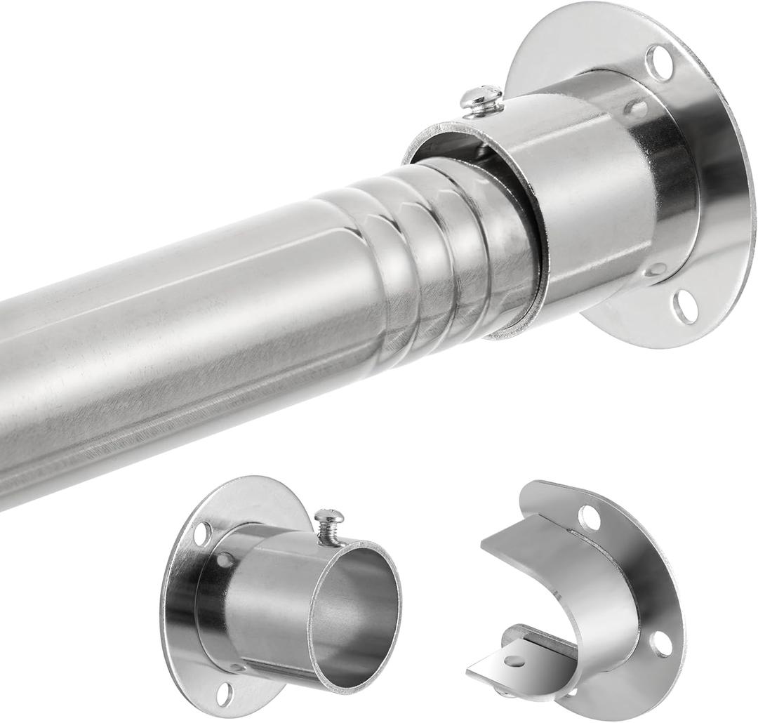 1.3 Inch Diameter Closet Rods for Hanging Clothes 17-39 Inch Adjustable, Metal Heavy Duty Closet Pole, Silver Closet Bar for Hanging Clothes, Suitable for Closet, Wardrobes, Bathroom, Windows