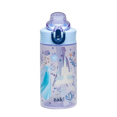 Zak Designs Disney Frozen Sage Kids Water Bottle For School or Travel, 16oz Durable Plastic Water Bottle With Straw, Handle, and Leak-Proof, Pop-Up Spout Cover (Anna, Elsa, Olaf)
