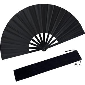 Joyline Boots on The Ground Fan,Large Black Line Dance Popping Fans,Chinese Classic Folding Hand Fan Clacking Fans for Dancing,Performance,Exercise