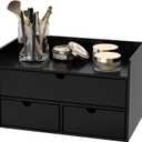 Wisuce Bamboo Desk Organizer - Mini Bamboo Desk Drawer Tabletop Cosmetic Storage Organization for Office or Home Black with Shelf, Black