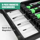 PROWIN 9-Piece Magnetic Screwdriver Set, Slotted & Phillips Tips, CR-V Steel, Cushion Grip, Ergonomic Handle, Tool Set with Organizer Rack for Home & DIY