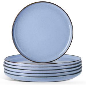 E-far 8 Ceramic Salad Plates Set of 6, Reactive Glaze Stoneware Dishes, Round Dessert Plate for Home Kitchen Restaurant, Microwave & Dishwasher Safe  Ocean Blue