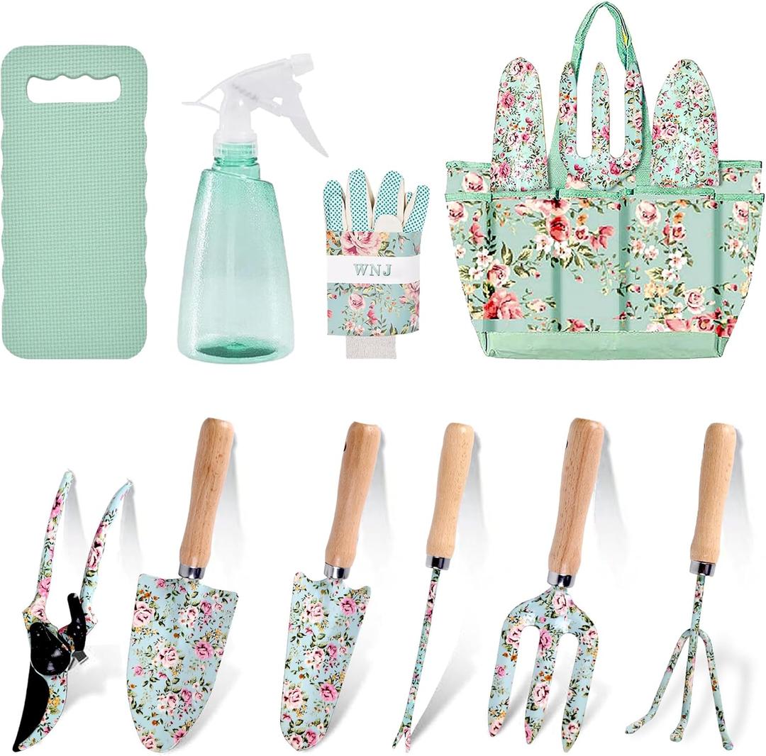 WNJ Gardening Tool Set, 10 PCS Heavy Duty Floral Pattern Garden Tools Set Kit, Complete Gardening Tool Bag Set, with Non-Slip Rubber Handle, Best Gifts for Women WNJ Gardening Tool Set, 10 PCS Heavy Duty Floral Pattern Garden Tools Set Kit, Complete Gardening Tool Bag Set, with Non-Slip Rubber Handle, Best Gifts for Women