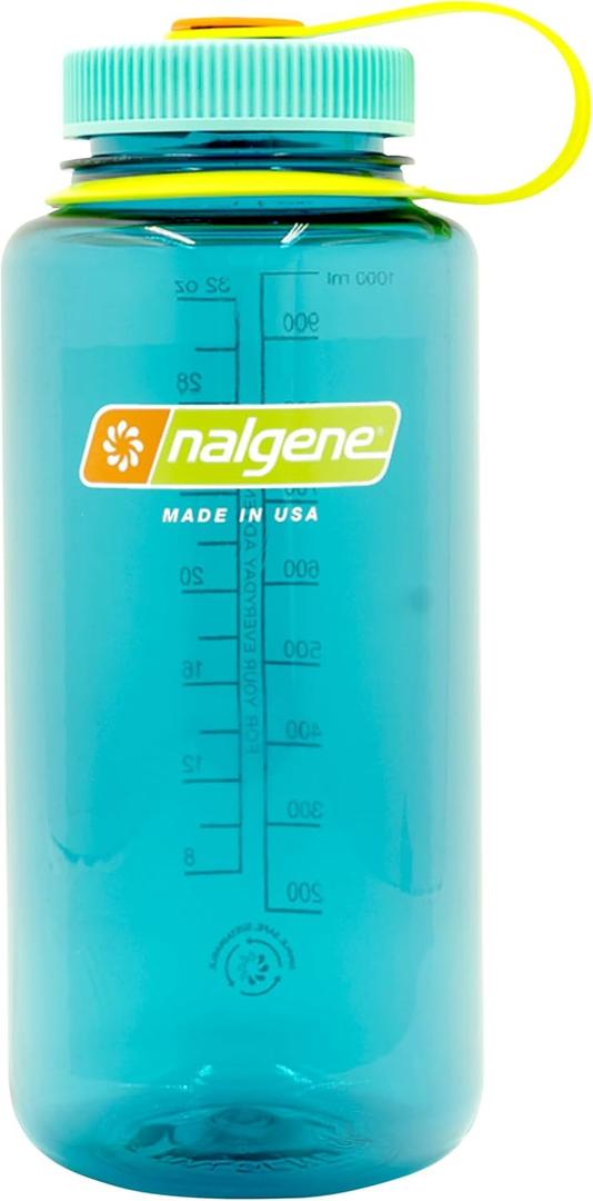 Nalgene Sustain Tritan BPA-Free Water Bottle Made with Material Derived From 50% Plastic Waste (using ISCC certified mass balance), 32 OZ, Wide Mouth (Cerulean)