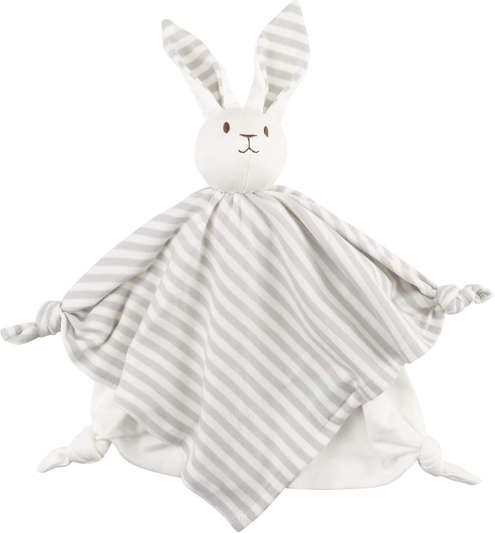 Under the Nile Organic Cotton Unisex Baby Gray Stripe Bunny Blanket 10"