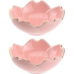 Luxshiny Porcelain Sauce Dish Set 2Pcs Pink Ceramic Dipping Bowls with Gold Rim 2.75 Inch Condiment Plates for Kitchen Bbq Sushi Dining