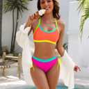 BMJL Womens Bikini Sets Color Block Swim Suits 2026 Scoop Neck Flattering Bathing Suit (M,Rainbow)