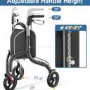 HOMLAND 3 Wheel Walkers for Seniors, Lightweight Foldable Aluminum Three Wheel Walker, Height Adjustable Compact Rollator Walker with Removable Storage Bag