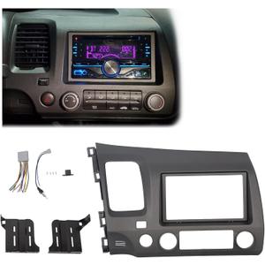HECASA Car Radio Dashboard Kit Compatible with 2006-2011 Honda Civic Trim Bezel Panel Double 2 Din Install Dash Board Dark Gray