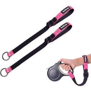 PetBonus 2 Packs Short Dog Leash, Safety Wrist Strap for Retractable Dog Leash, Reflective Design and Adjustable Soft Padded Handle, Extra Layer Security for Pet Stroller (Pink, Pink)