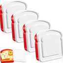 Didaey 4 Pcs Sandwich Containers Box for Lunch Toast Shape Food Storage Reusable Plastic Sandwich Holder Red White Kids or Adult Lunch Box for Bread Snack Meal Food Storage,14 oz
