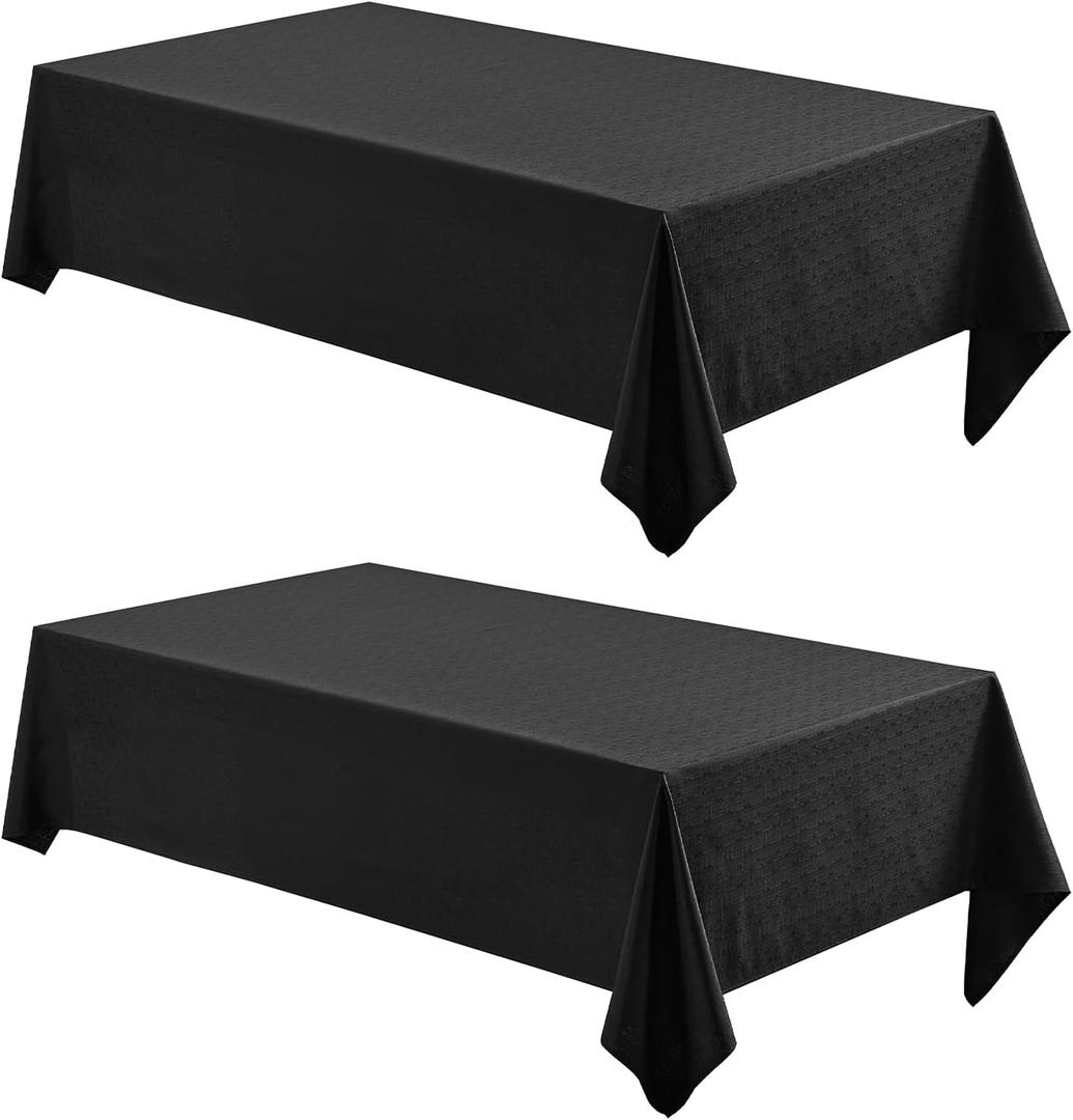 2 Pack Rectangle Tablecloth, 52x70 inch, Water Resistant Wrinkle Free Linen Textured Table Cloth Washable, Decorative Fabric Table Cover for Dining, Party and Camping, Black