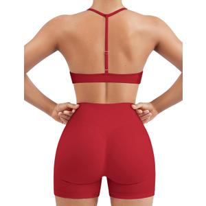 EUYZOU Women Workout Sets 2 Piece Strappy Sports Bra High Waisted Butt Lifting Shorts Seamless Yoga Outfits, Size M