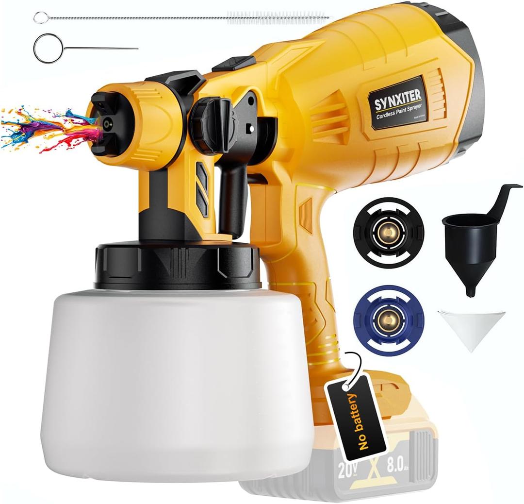 Cordless Paint Sprayer for Dewalt Battery - 20V MAX HVLP Spray Paint Gun with Brushless Motor and Copper Nozzle or Professional House Painting, Furniture, and Interior Use (Yellow/Not Include Battery)