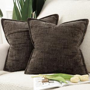 MADIZZ Pack of 2 Chenille Throw Pillow Covers 18x18 Inch Dark Taupe Soft Neutral Decorative Throw Pillows for Couch Sofa Boho Accent Cushion Covers Modern Farmhouse Home Decor for Bedroom Living Room