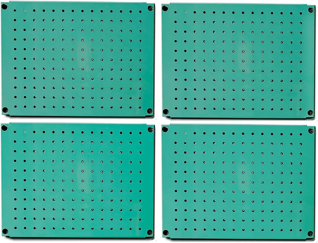 Metal Pegboard Wall Organizer 12" x 16" Heavy Duty Steel Peg Board for Garage Workshop Tool Storage, Perforated Wall Mount Panel with French Cleat Hardware, Green