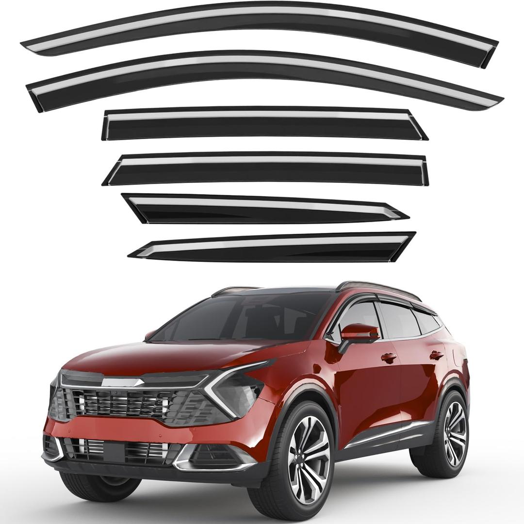 6pcs Outside-Mount Window Rain Guards Fit for Kia Sportage 2023 2024 2025 2026,Extra Durable Window Visors Wind Deflector Dark Smoke Vent Shades Car Tape-on 6-pcs with Thicker