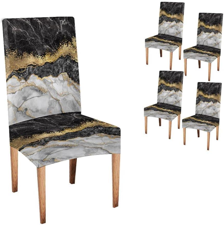CAPSCEOLL Black Gold Grey Chair Covers Dining Chair Slipcovers Set of 4 Stretch Parsons Chair Slipcovers Universal Removable Washable Parson Chair Covers for Dining Room Living Room Kitchen (Abstract 1)