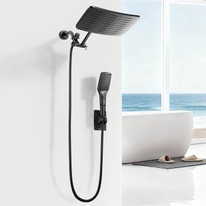 XXL 12.2" Rain Shower Head with Handheld Spray Combo, High Pressure Rainfall Shower Head, Height Adjustable Dual Shower Head, Luxury Waterfall Showerhead Bathroom (Black-Stripe)