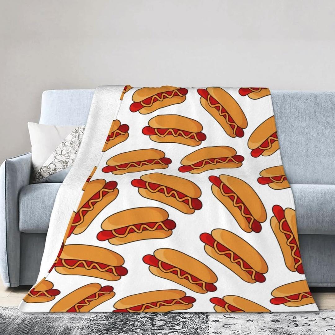 Hot Dog Food Throw Blanket Super Soft Warm Bed Blankets for Couch Bedroom Sofa Office Car, All Season Cozy Flannel Plush Blanket for Girls Boys Adults, 50"X40"