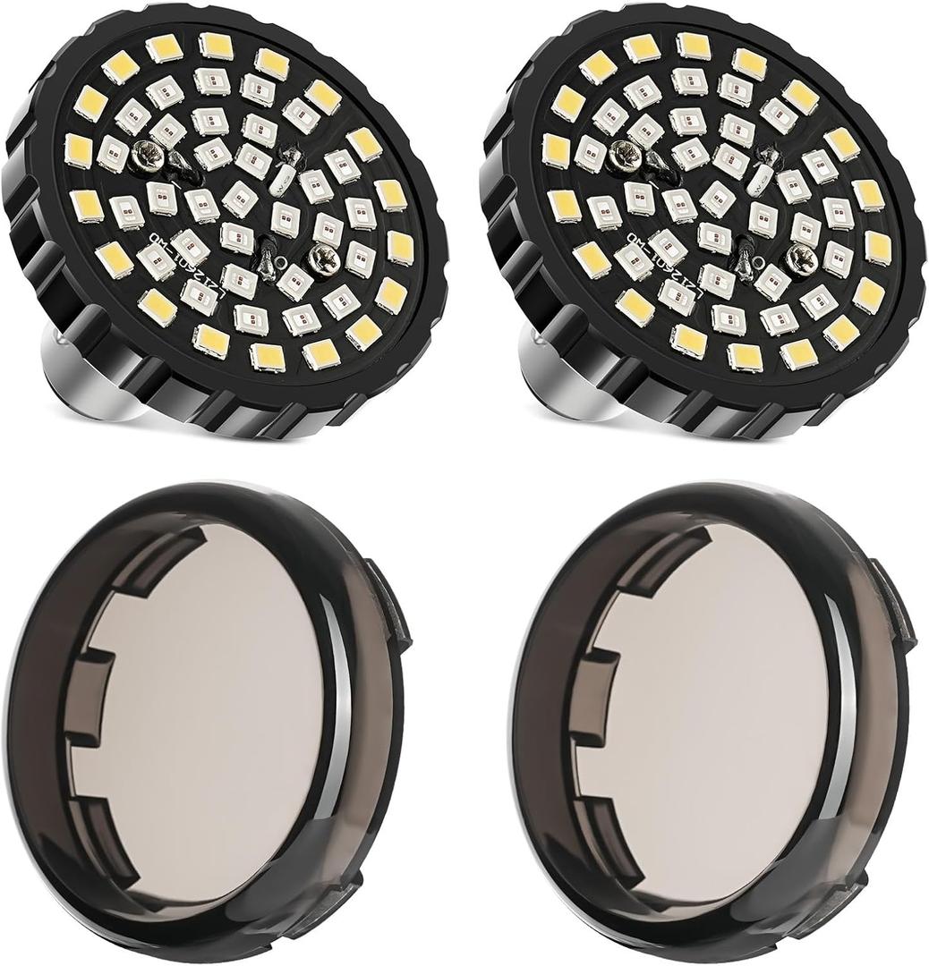 PBYMT Upgrade 2" Motorcycle Front Turn Signals with Smoked Lens Covers 1157 LED Running Lights Fit for Harley Davidson Touring Dyna Softail Sportster Street Glide Road Glide Iron 883