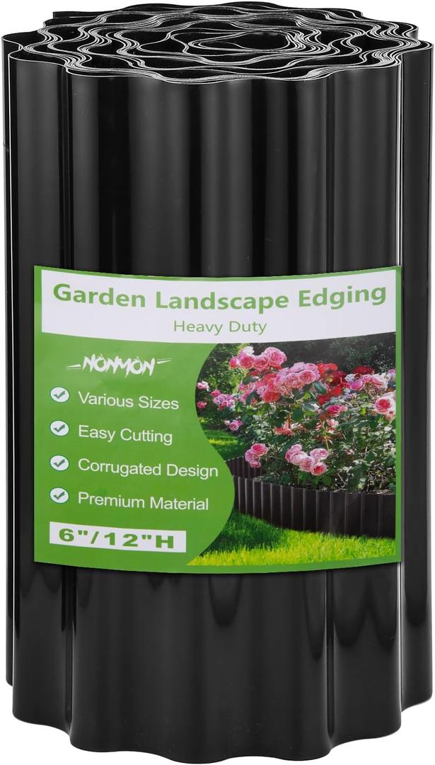 NONMON Corrugated Garden Edging Border 12"30Ft Landscape Edging Border Sturdy Lawn Edging Border for Lawn, Flower Bed, Garden Fence, Paver Edging, Black