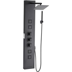 VEVOR Shower Panel Tower System with Rainfall Shower Head, 49 in Brushed Stainless Steel Shower Column, 4-Function Faucet, Wall-Mount Rain Massage System, with 4 Body Jets, Handheld, and Tub Spout