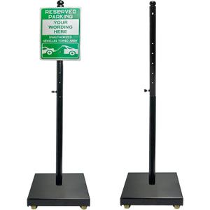 2 Pack Portable Sign Post with Wheels, 14" Dia Iron Square Base, 60" Tall, Heavy Duty Pedestal Post Holder for No Parking Street, Handicap Parking, etc. Comes With Base, Bolts and Nuts, Double-Sided Display, Black
