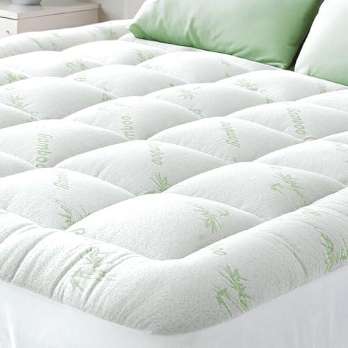 Ultra Soft 60x80 Inches Mattress Topper - Viscose Made from Bamboo Pillow Top Mattress Pad for Back Pain Relief - Naturally Cooling for Hot Sleepers, Green