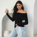 Women's Autumn Sweater, 2026 Casual Long Sleeve Off-The-Shoulder Strapless Knitted Sweater, Pullover Sweater (M)