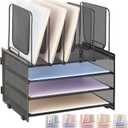Desk Organizers and Accessories, 3-Tier Paper Organizer with 5 Vertical File Holders, File Folder Organizer (Black, 3T)