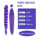 3 Packs Purple Braiding Hair Pre Stretched,24 Inch Synthetic Purple Hair Extensions for Stage Party Halloween Costume Cosplay