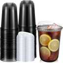 Ziliny 50 Sets Clear Plastic Coffee Cups with Sip Lids, Disposable Plastic PET Crystal Cups for Iced Coffee, Smoothie, Cold Beverage, Drink Shops and Party Catering(Clear Black,16 oz)
