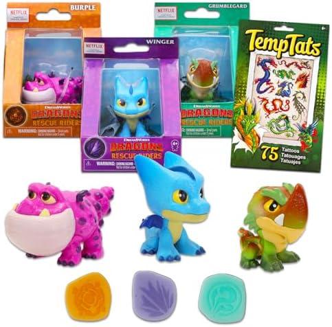 DreamWorks How to Train Your Dragon Action Figures - Bundle with 3 Dragons Figurines Plus Tattoos | Dragons Figurines for Kids (Styles May Vary)
