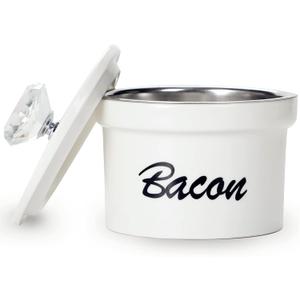 Bacon Grease Container Keeper with Crystal Lid and Strainer, 12 oz Ceramic Frying Oil Storage Can Container for Countertop,Farmhouse Kitchen Decor (Silver)