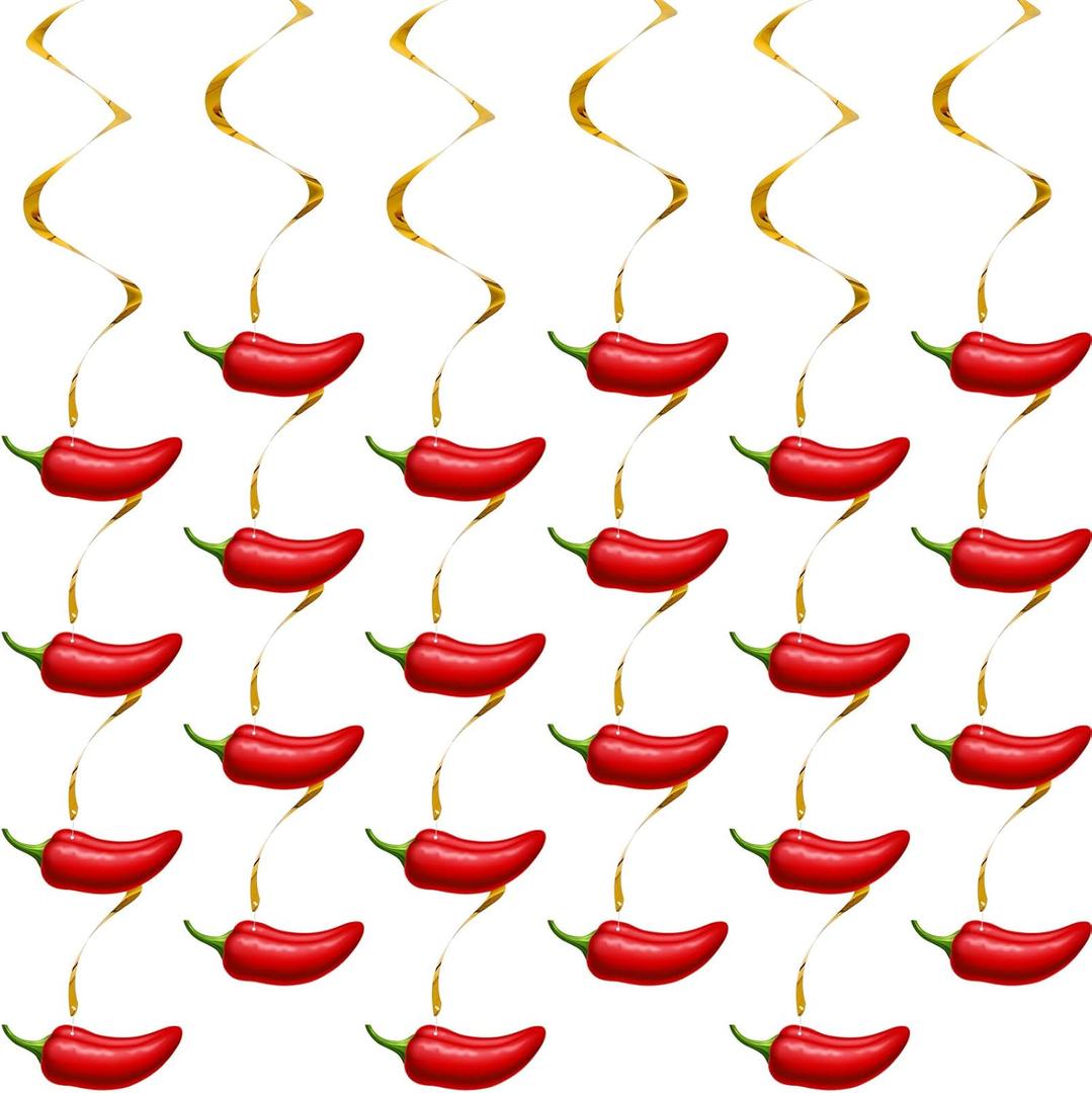Sosation 30 Pieces Chili Pepper Whirls Cinco De Mayo Pepper Decorations for Fiesta Party Mexico Spiral Hanging Party Streamers for Decor Mexican Accessories(Red)