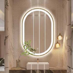 TheiaMo 36"x24" Oval LED Bathroom Mirror, Gold Metal Frame Lighted Mirror