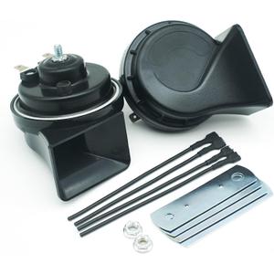 Car Horn 12V Super Loud Electric Waterproof High Low Daul Tone Fit for Any 12 Volt Vehicles Auto Replacement Universal Horn Kit (Black)
